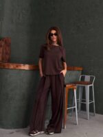 Kısa Kollu Geniş Paça Pantolon Takımı - Görsel 6